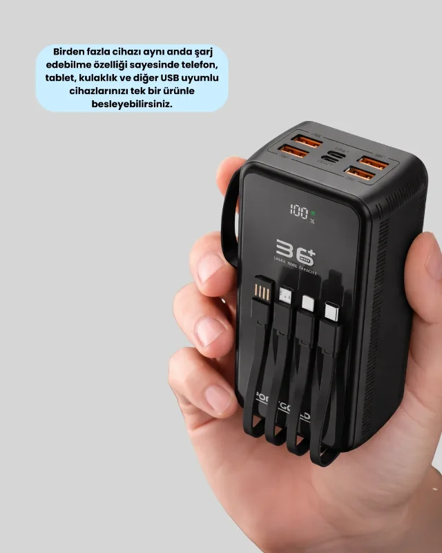 Taşınabilir Dijital Ekranlı Powerbank 36000 Mah Kablosuz Şarj