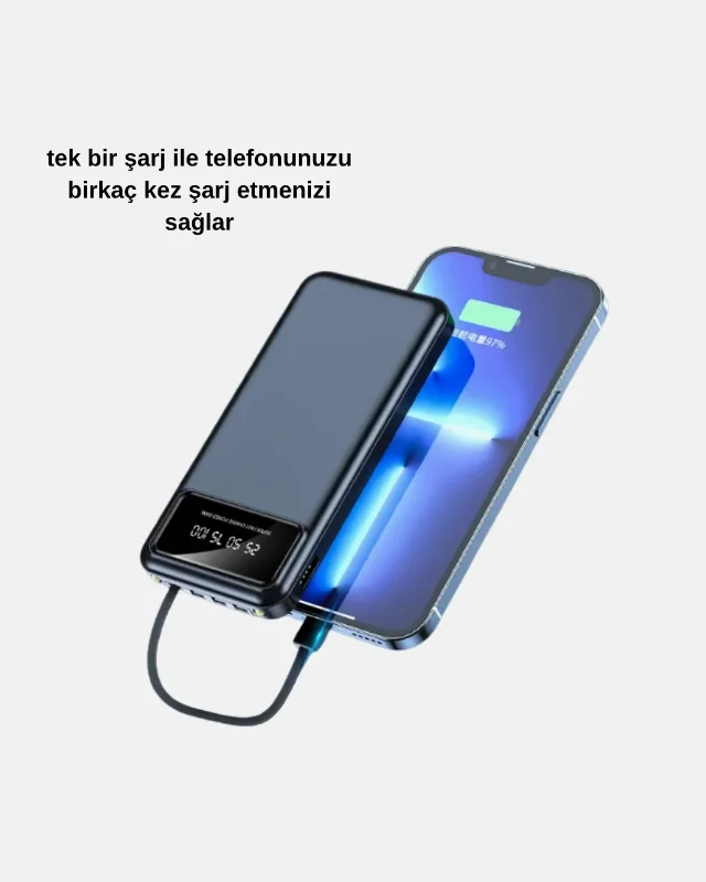Hızlı Şarjlı 20000 Mah Powerbank 4 Portlu Led Fenerli