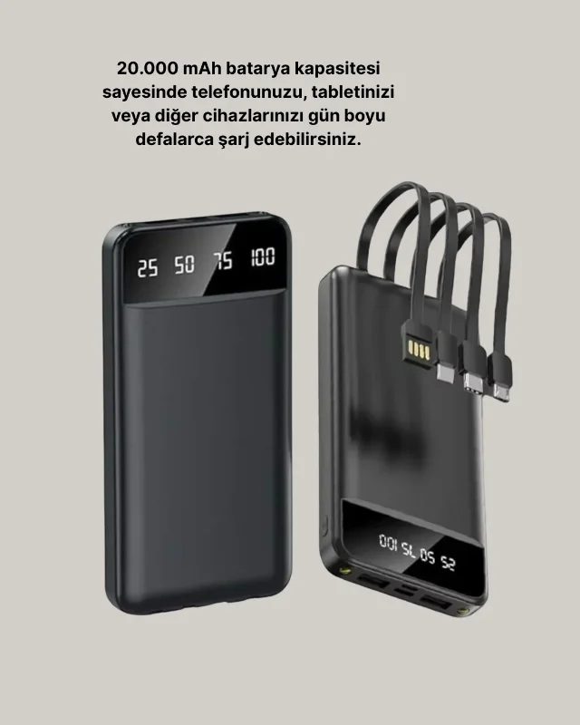 Hızlı Şarjlı Taşınabilir Powerbank 20.000 Mah 4 Çıkışlı
