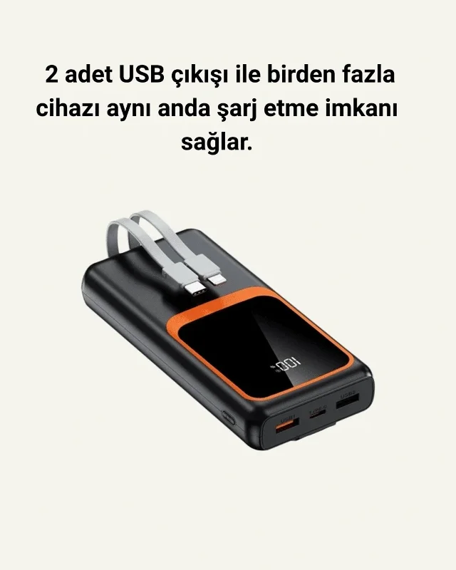 Yüksek Kapasiteli Taşınabilir Powerbank 20000 Mah Çok Kablolu