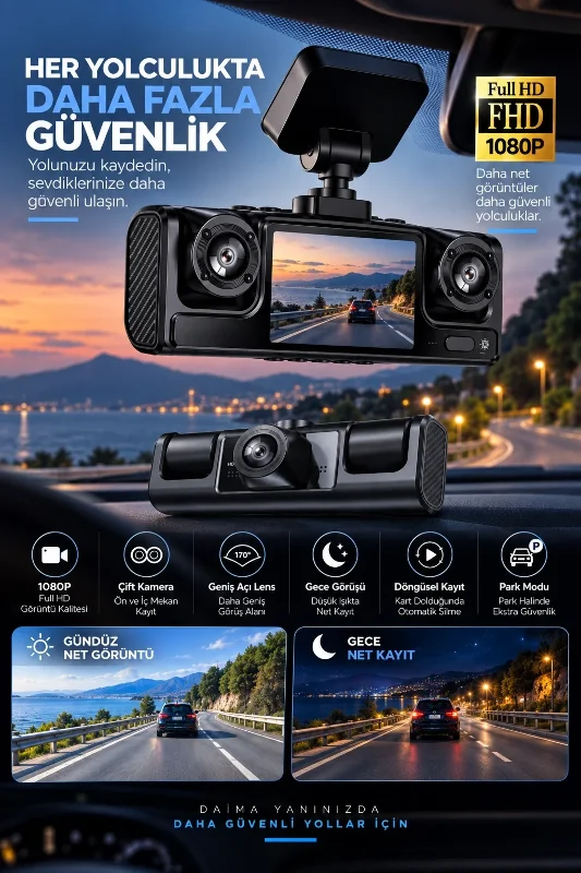 1080p Full Hd Çift Kameralı Araç Kayıt Cihazı