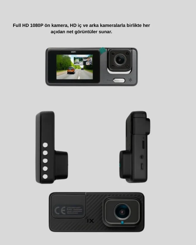 3 Kameralı Araç Kayıt Cihazı 1080p Ön Kamera İle Park Modu