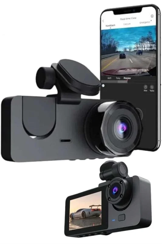 Üç Lensli Gece Görüşlü Araç İçi Kamera 1080p