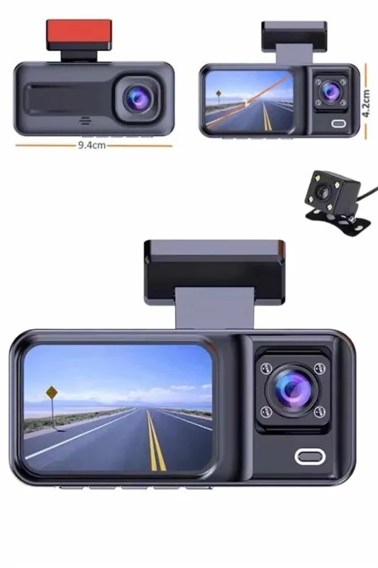 Full Hd Ön Arka Kameralı Ekranlı Sürüş Kaydedici 3 Kamera