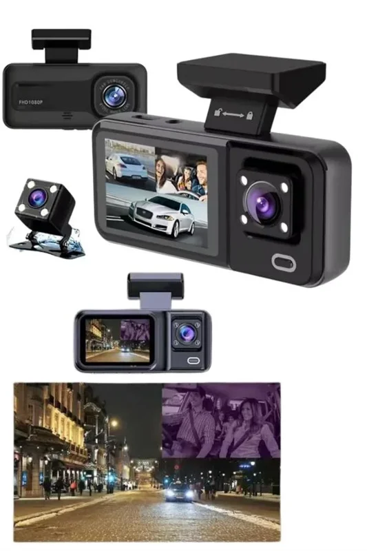 Full Hd Ön Arka Kameralı Ekranlı Sürüş Kaydedici 3 Kamera