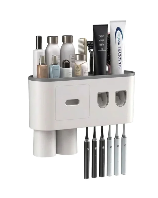 Diş Fırçası Tutucu Çift Dispenserli Banyo Organizeri Raflı