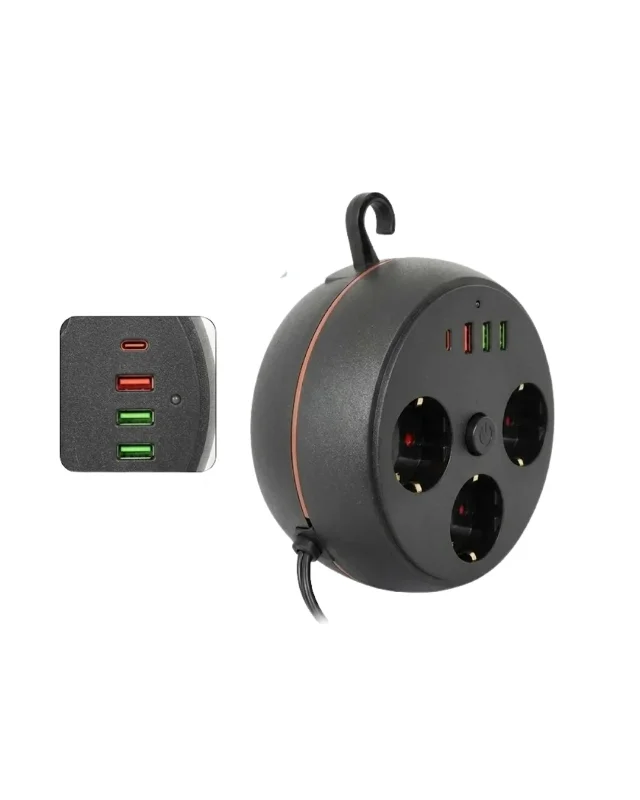Güçlü Akım Koruma Prizi 2 Metre 3 Priz 3 Usb Type-c