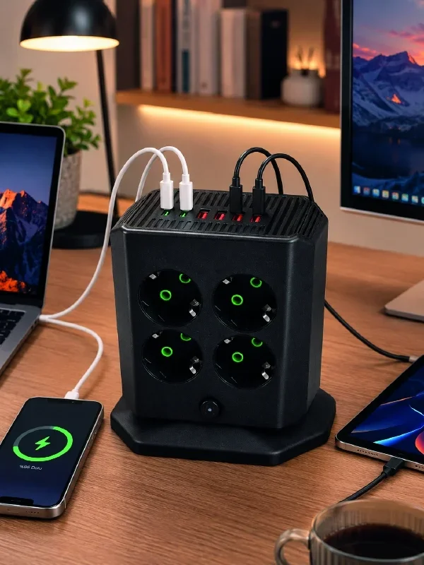 Dikey Priz Kulesi 8 Çıkışlı 4 Usb Type-c Anahtarlı