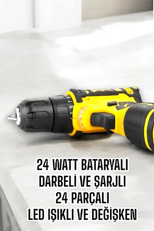 Darbeli Şarjlı Matkap Seti 24w Çift Batarya Ve 24 Parça Aksesuar