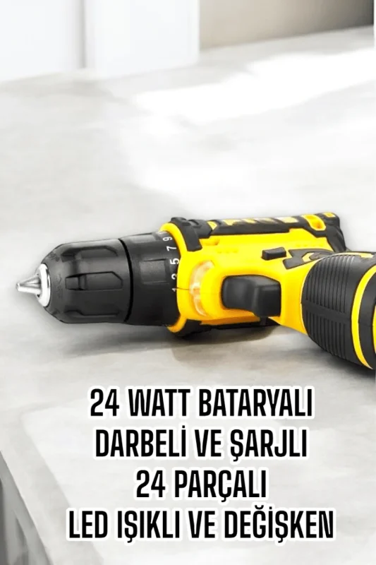 Darbeli Şarjlı Matkap Seti 24w Çift Batarya Ve 24 Parça Aksesuar