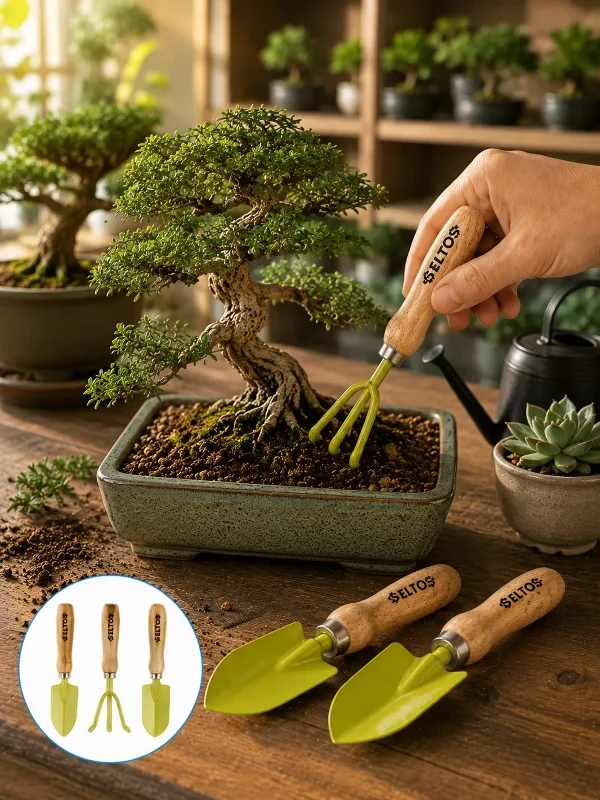 Mini Bahçe El Aleti Seti Ahşap Saplı 3 Parça Saksı Bakım