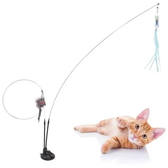 Eğlenceli Vantuzlu Tüylü Zilli Olta Kedi Oyuncağı