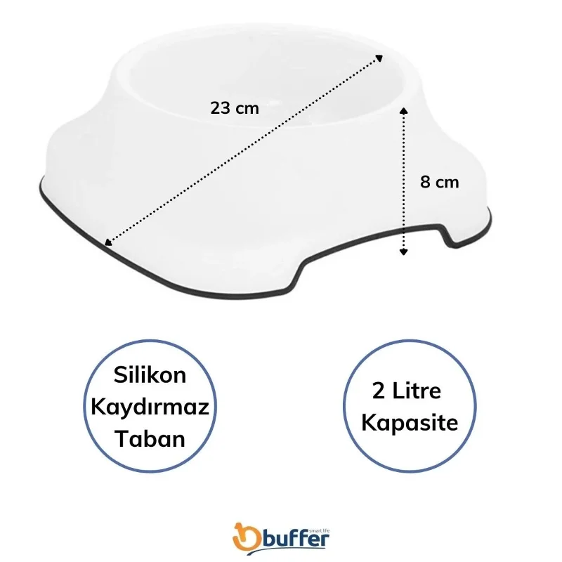 Kaydırmaz Tabanlı Plastik Kedi Ve Köpek Mama Kabı 2 L