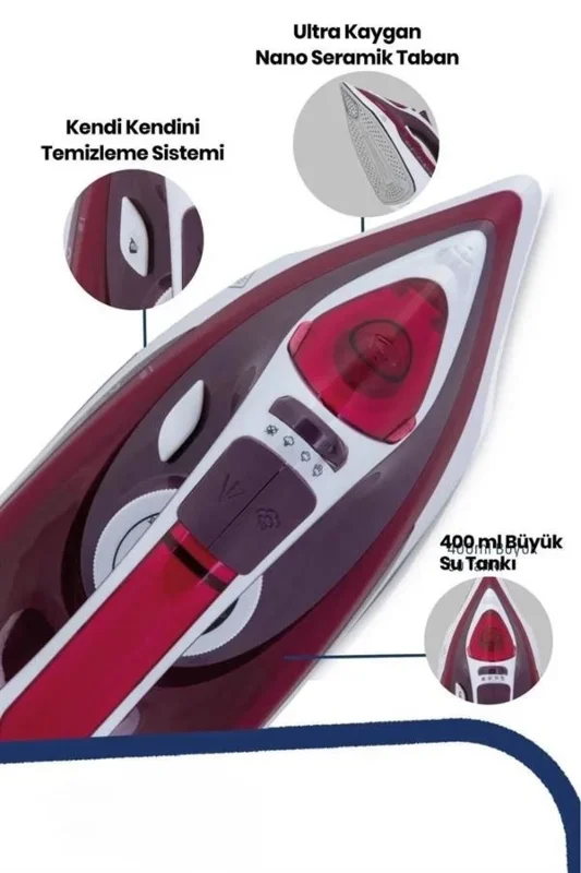Seramik Tabanlı Buharlı Ütü 2200 Watt Taşınabilir Kablolu