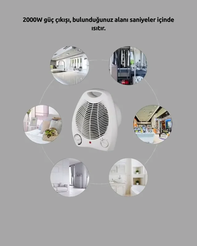 Kompakt Fanlı Elektrikli Isıtıcı 2000w 3 Kademeli Isı