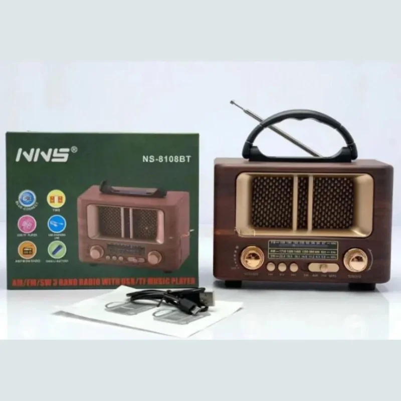 Retro Ahşap Tasarım Bluetooth Radyo Şarjlı Mini Boy