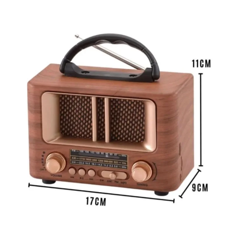 Retro Ahşap Tasarım Bluetooth Radyo Şarjlı Mini Boy