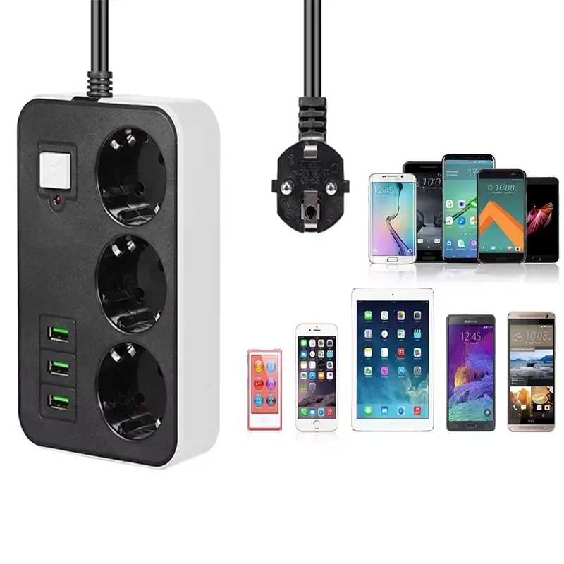 Akım Korumalı 3'lü Priz 1.8 M Usb Girişli