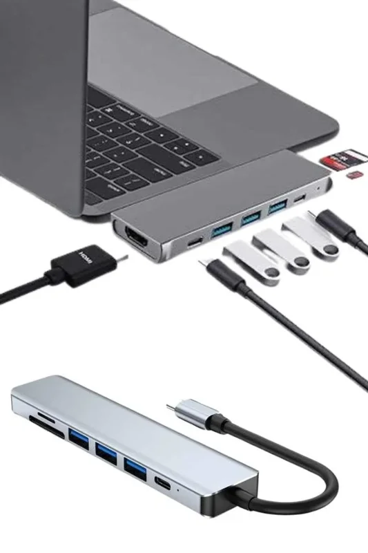 Çoklayıcı Usb Type-c Hub Dönüştürücü 8 Portlu Macbook Uyumlu