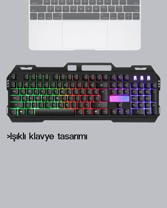 Ergonomik Rgb Klavye Mouse Seti Usb Bağlantılı Türkçe Q