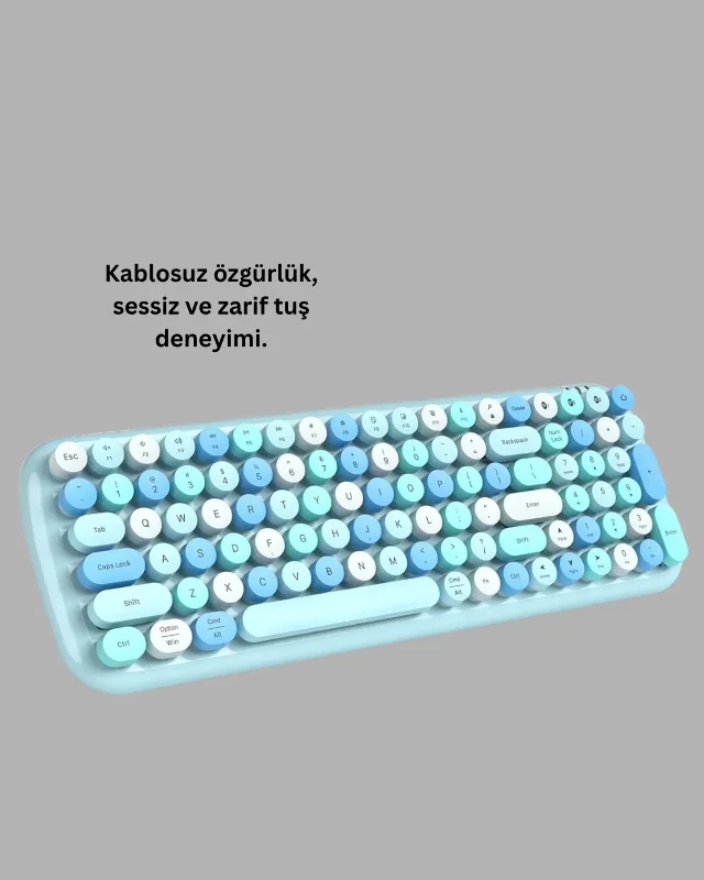 Retro Tasarımlı Kablosuz Klavye Ve Mouse Seti 104 Tuşlu