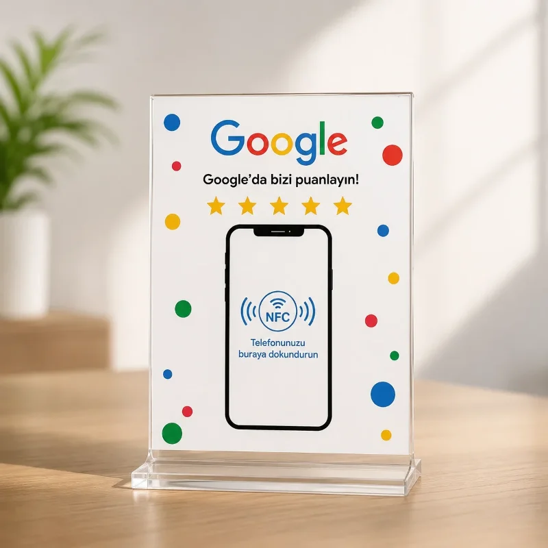 2'li Nfc Akıllı Kart Seti Yorum Ve Sosyal Medya Pleksi Masaüstü Standı