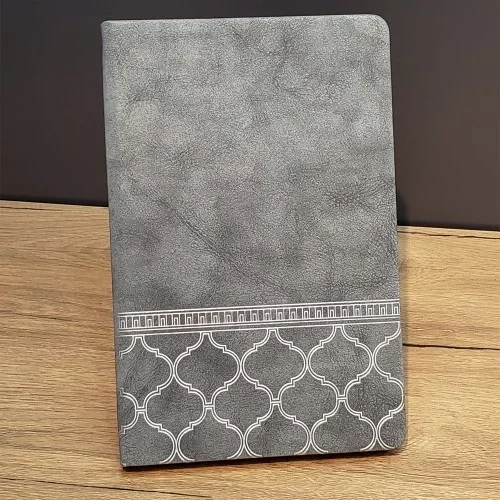 Şık Desenli Gri Deri Defter 21x15 Cm Defteri