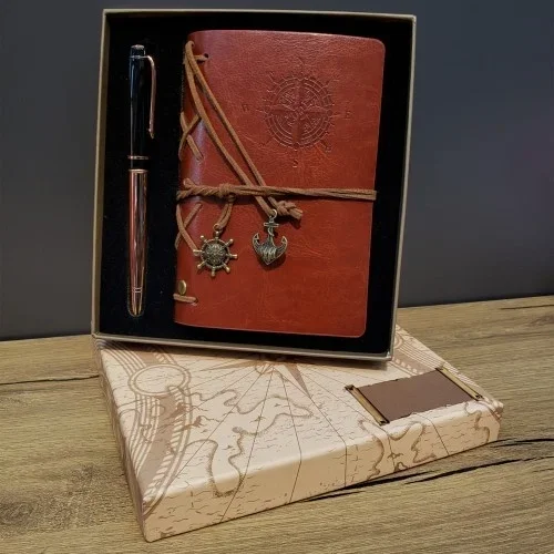 Şık Deri Defter Ve Metal Kalem Seti 70 Yapraklı Hediye