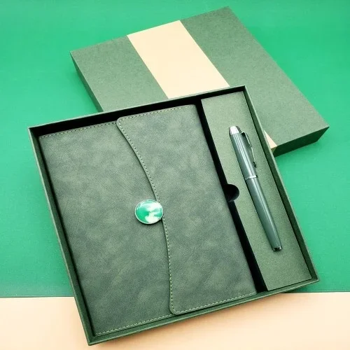 Şık Metal Kalem Ve Çizgili Defter Seti 21x15 Cm Hediye