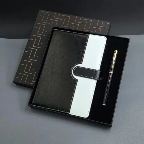 Şık Siyah Beyaz Ajanda Defter Kalem Seti