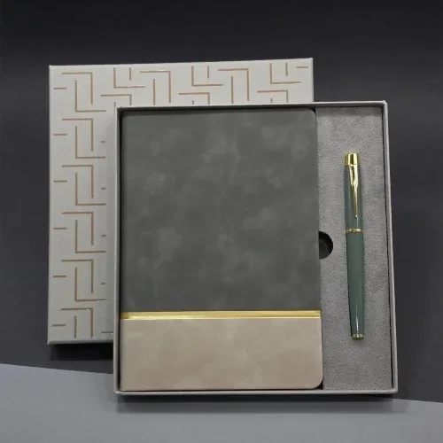 Şık Defter Kalem Seti Gri Desenli 1 Adet