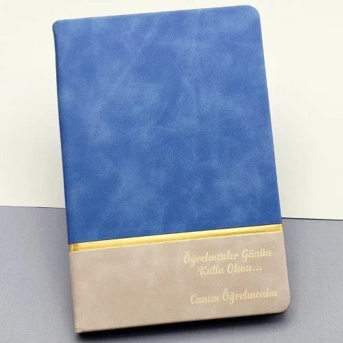 Şık Mavi Deri Kapaklı Defter 96 Yaprak Öğretmenler Günü Hediyesi
