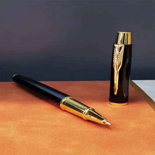 Şık Gold Desen Siyah Deri Defter Kalem Seti 21x15 Cm