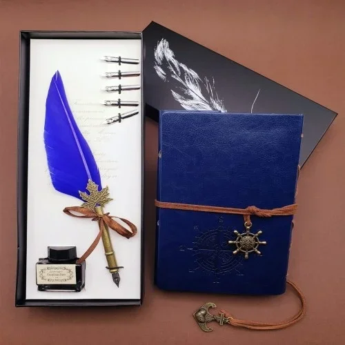 Şık Deri Defter Ve Tüylü Kalem Seti 75 Yaprak