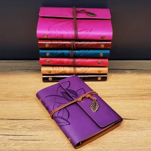 Şık Yaprak Desenli Deri Defter 15x11 Cm Küçük Boy