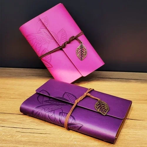 Şık Yaprak Desenli Deri Defter 75 Yaprak Çizgisiz
