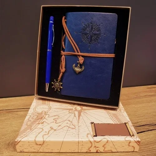 Şık Pusula Tasarımlı Defter Ve Tükenmez Kalem Seti