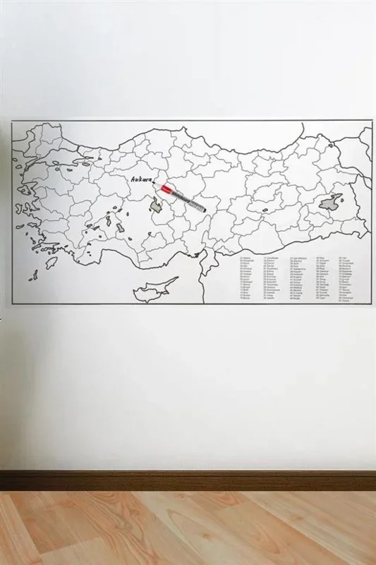 Dilsiz Yazılabilir Manyetik Türkiye Haritası 110 X 56 Cm