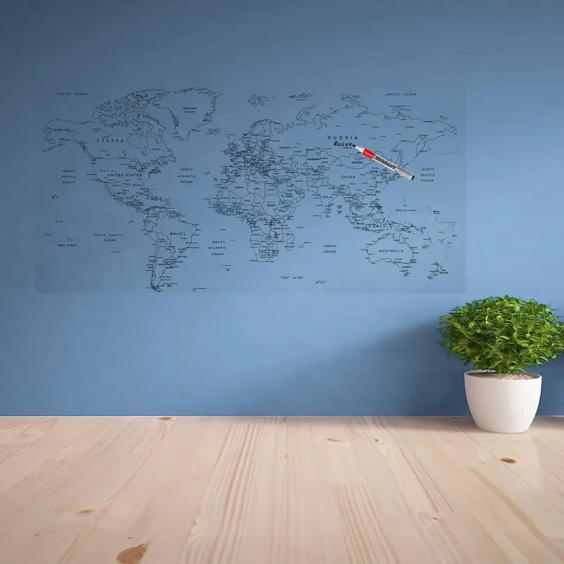 Manyetik Yazılabilir Dünya Haritası 110 X 56 Cm Ofis Dekoru