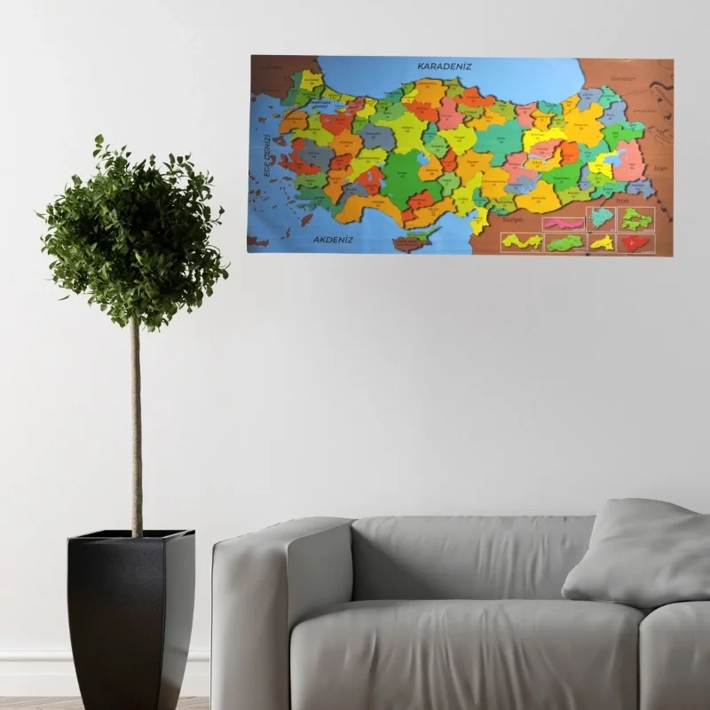 Manyetik Yapıştırıcı Gerektirmeyen Renkli Türkiye Haritası 118x56 Cm