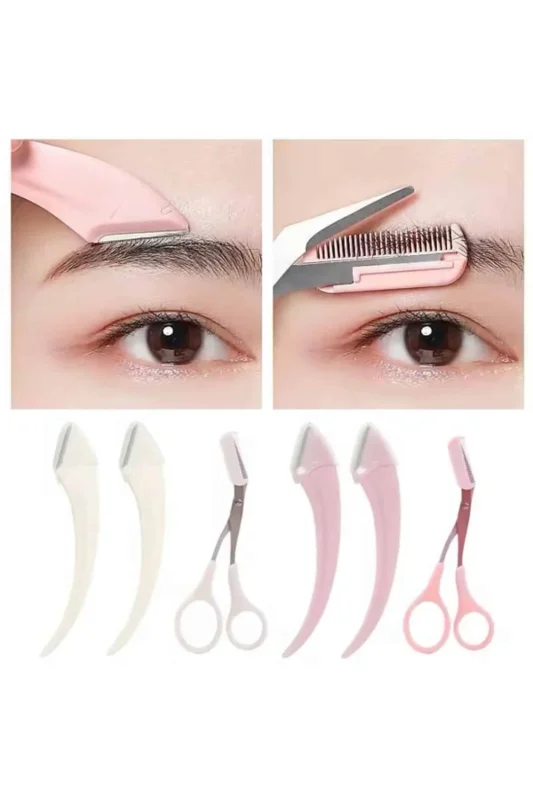 Pembe Beyaz Kaş Bıyık Makası Seti 2'li Epilasyon Aleti