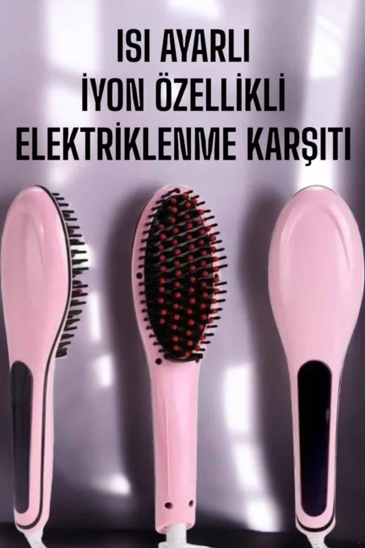 Siyah Seramik Fön Tarağı Saç Düzleştirici 5 Kademe Isı