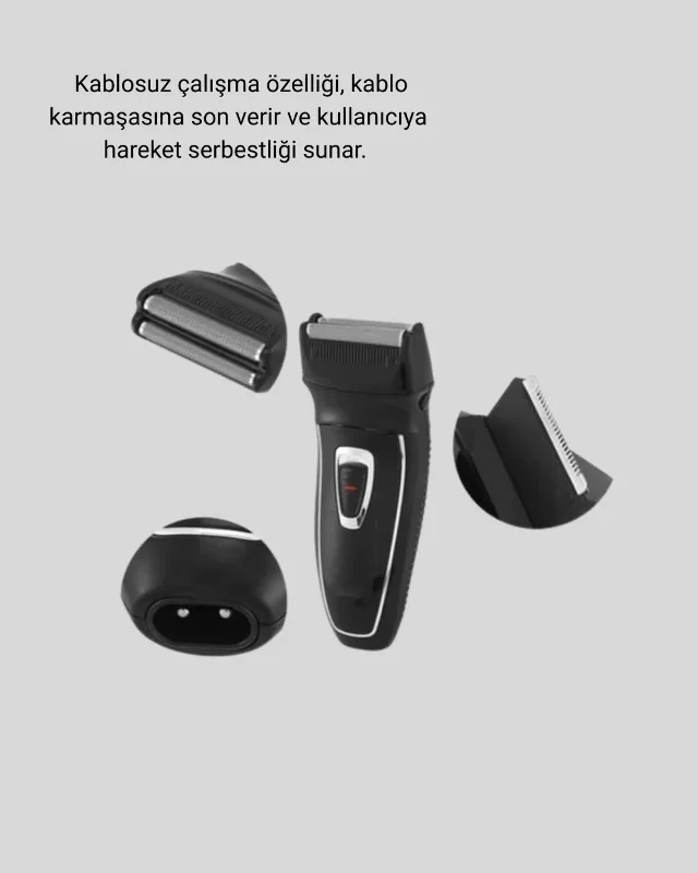 Şık Tasarımlı Kablosuz Tıraş Makinesi Çift Başlıklı Kuru Tıraş