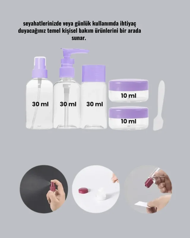 Pratik Seyahat Banyo Seti 5 Parça Taşıma Çantası İle