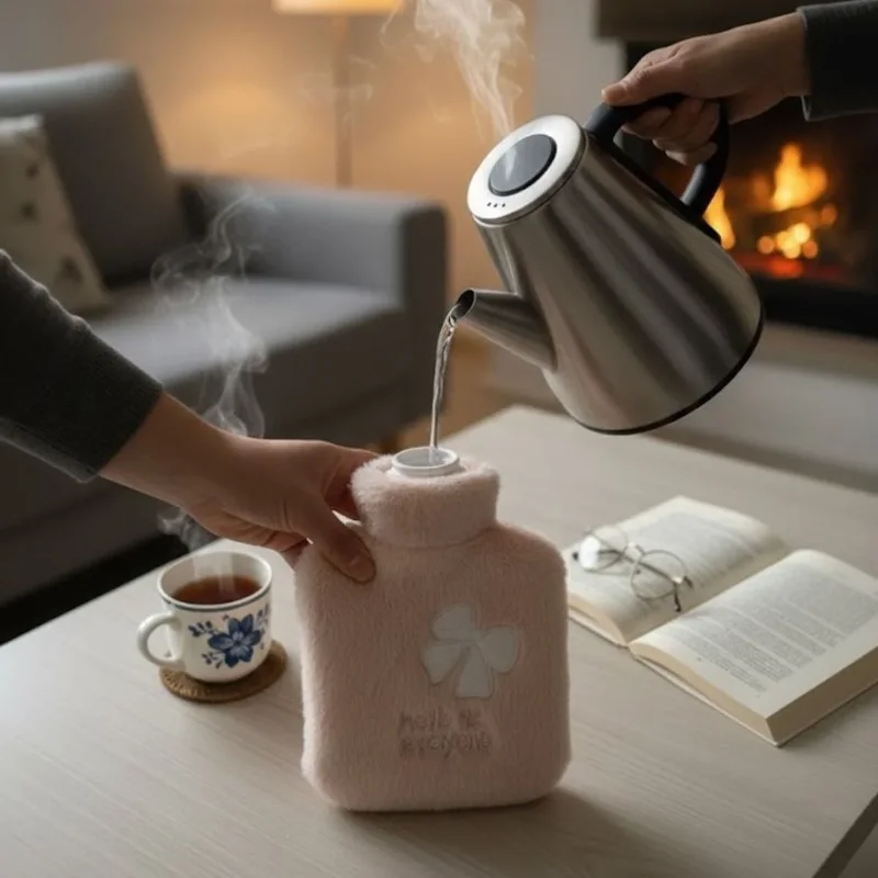 Peluş Sıcak Su Torbası 1 Lt Pembe Kurdeleli Yumuşak Kılıf