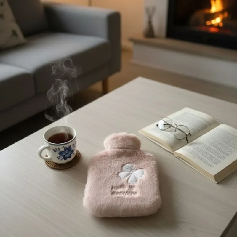 Peluş Sıcak Su Torbası 1 Lt Pembe Kurdeleli Yumuşak Kılıf