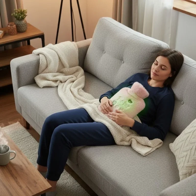 Sevimli Işıklı Pembe Peluş Sıcak Su Torbası 1 Lt