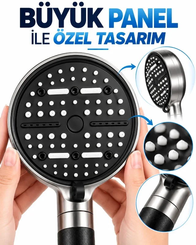Filtreli 6 Modlu Duş Başlığı Siyah Metalik Tasarım