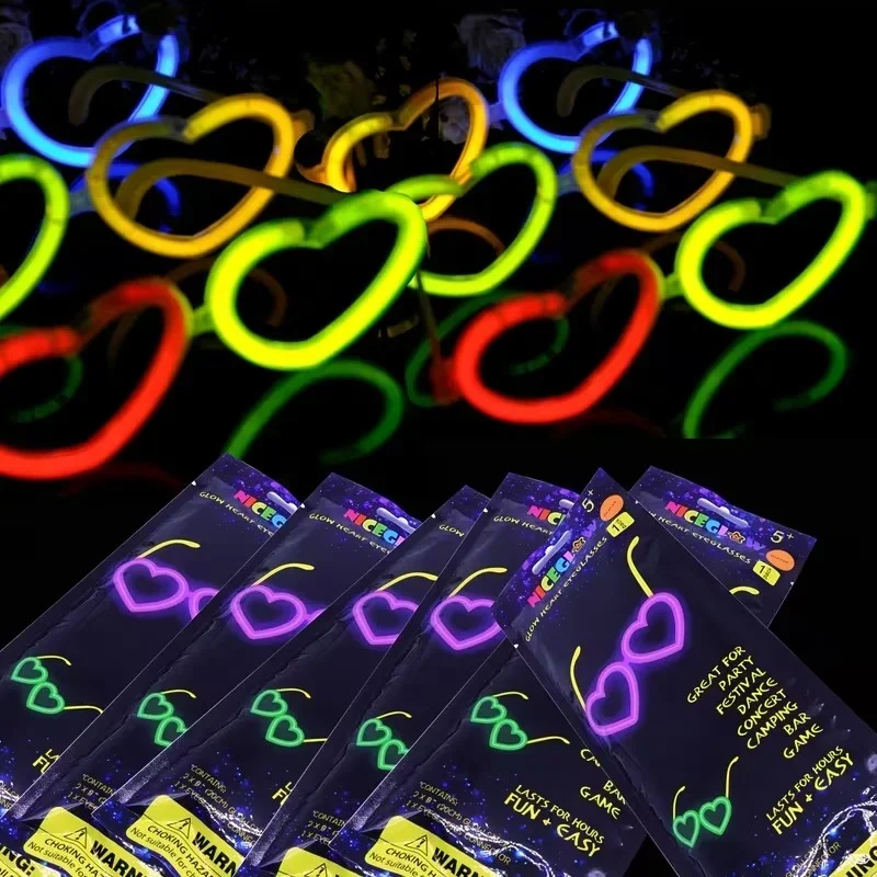 Neon Renkli Kalp Gözlük Seti 6'lı Parti Aksesuarı