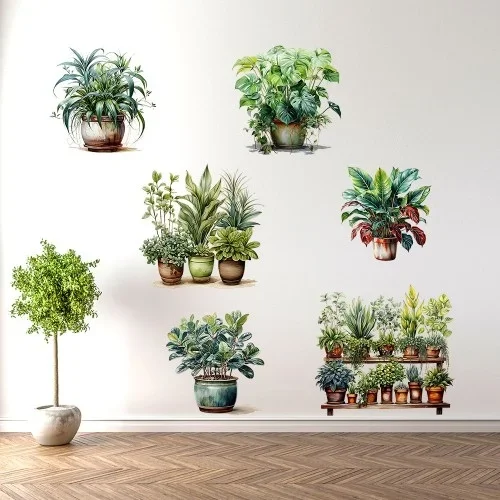 Canlı Sticker Saksılı Çiçek Seti 6 Adet 30x90 Cm